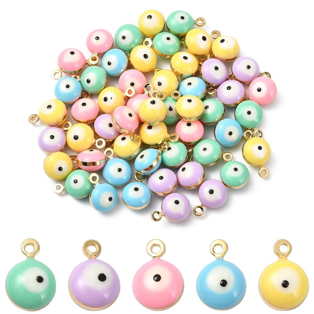 5130 50 pcs Mixed Colors Evil Eye Enamel Brass Charms Lucky Eye Charms